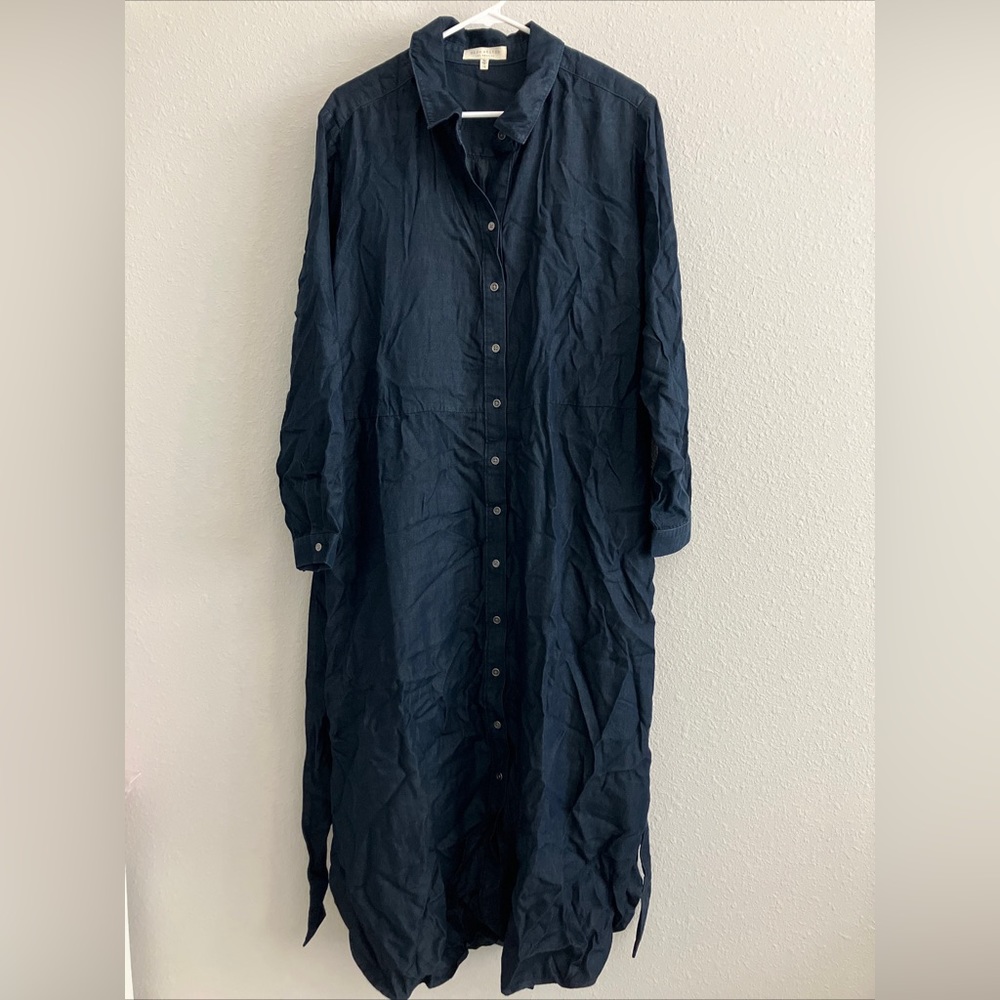 Side Stitch Belted Midi Dress with Curved Hem - Indigo (sz 1X) A557991